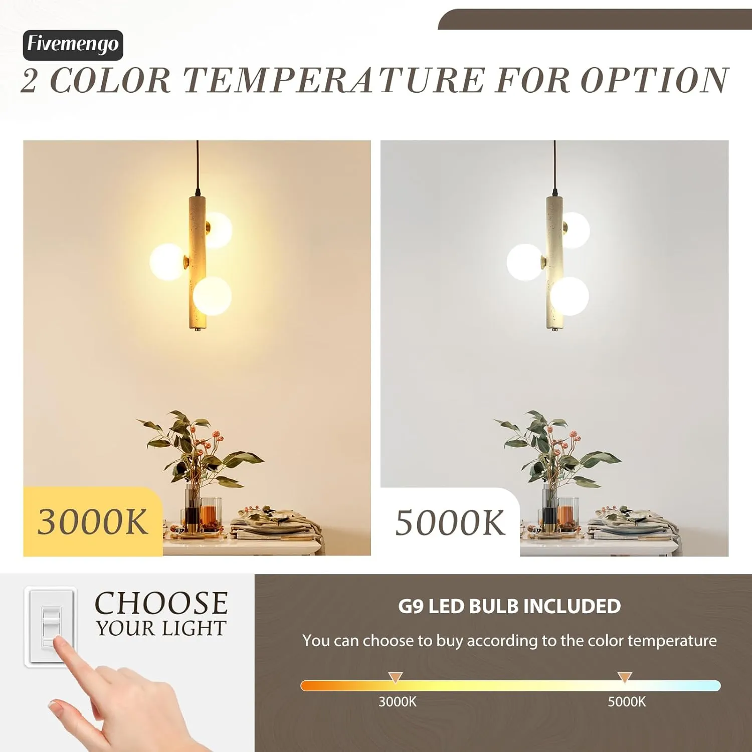 1 Pack Wabi Sabi Pendant Light, 3-Lights 9.48in Natural Travertine Stone & Glass Lampshade, Japandi Nordic Pendant Lighting Fixture for Kitchen Island Dining Room Bedroom (Bulb Included)