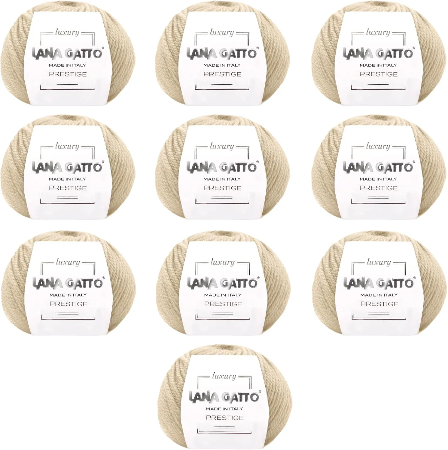10-Pack 100% Cashmere Yarn for Knitting and Crochet, Lana Gatto Luxury Prestige Line, 250 gr. 750 mt, 9 oz 820 yds (Beige - 12530, 10)