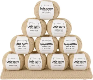 10-Pack 100% Cashmere Yarn for Knitting and Crochet, Lana Gatto Luxury Prestige Line, 250 gr. 750 mt, 9 oz 820 yds (Beige - 12530, 10)