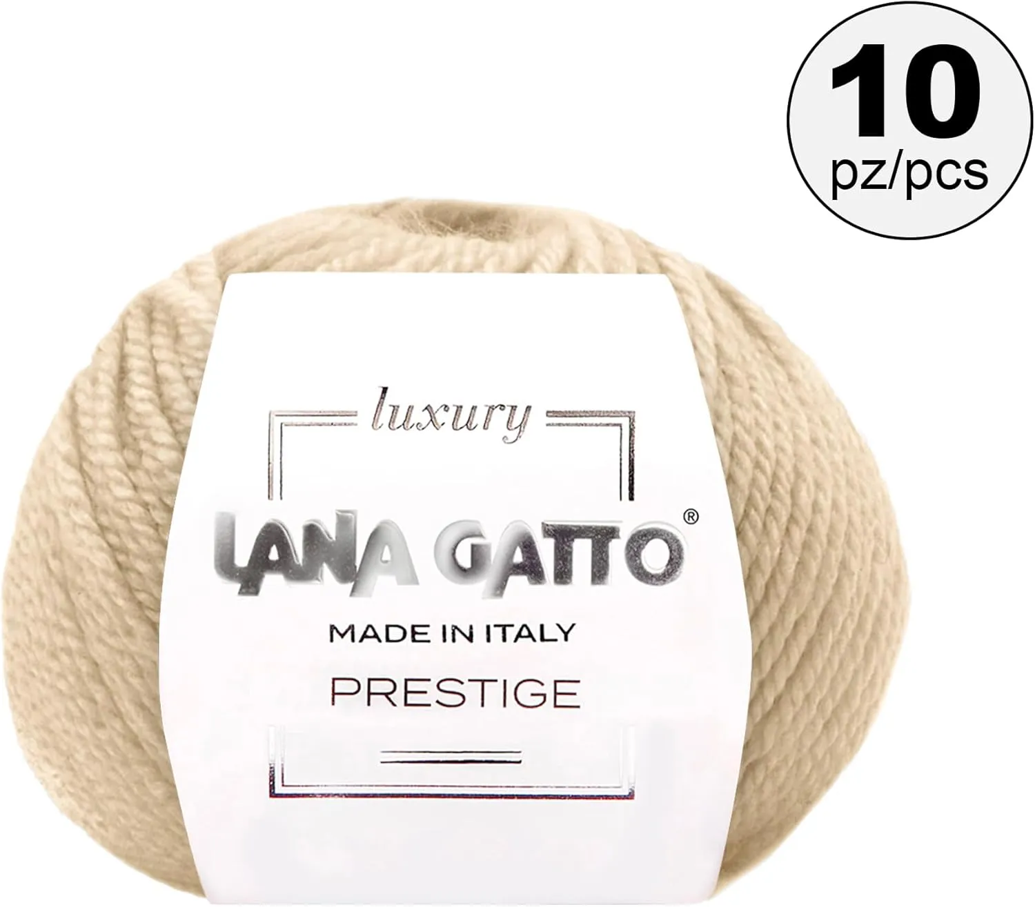 10-Pack 100% Cashmere Yarn for Knitting and Crochet, Lana Gatto Luxury Prestige Line, 250 gr. 750 mt, 9 oz 820 yds (Beige - 12530, 10)
