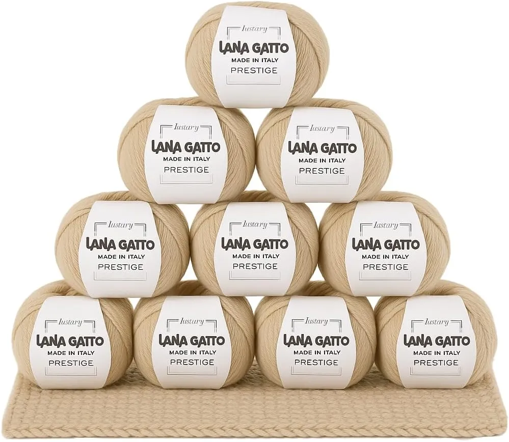 10-Pack 100% Cashmere Yarn for Knitting and Crochet, Lana Gatto Luxury Prestige Line, 250 gr. 750 mt, 9 oz 820 yds (Beige - 12530, 10)
