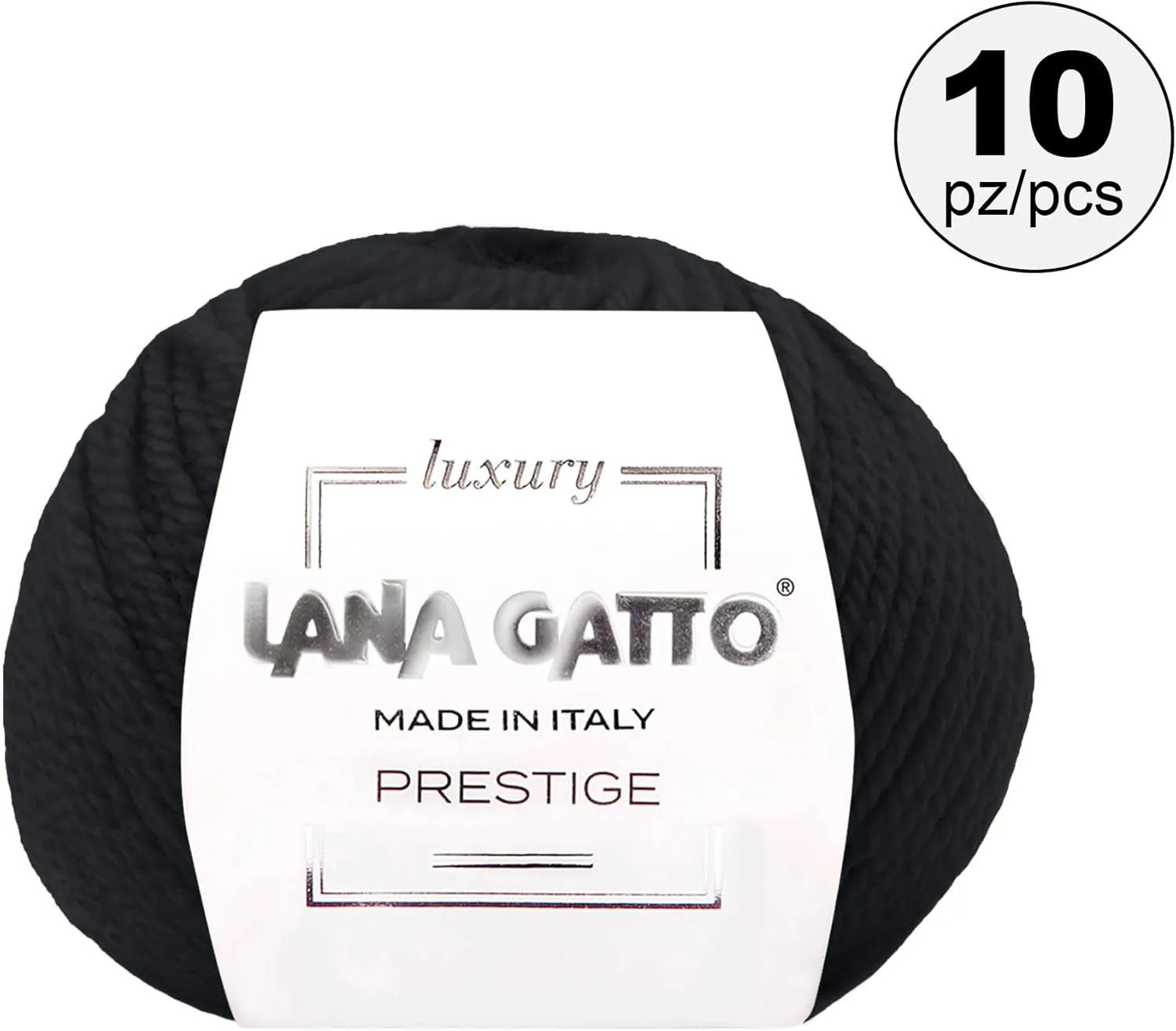 10-Pack 100% Cashmere Yarn for Knitting and Crochet, Lana Gatto Luxury Prestige Line, 250 gr. 750 mt, 9 oz 820 yds (Black - 1500, 10)
