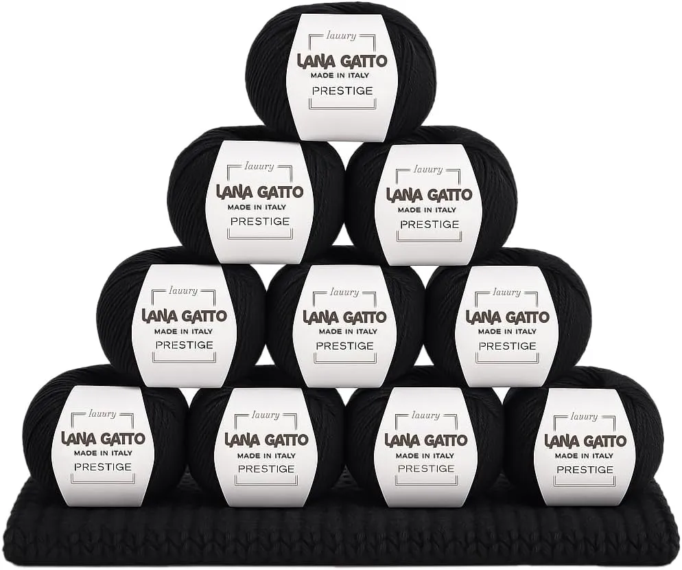 10-Pack 100% Cashmere Yarn for Knitting and Crochet, Lana Gatto Luxury Prestige Line, 250 gr. 750 mt, 9 oz 820 yds (Black - 1500, 10)