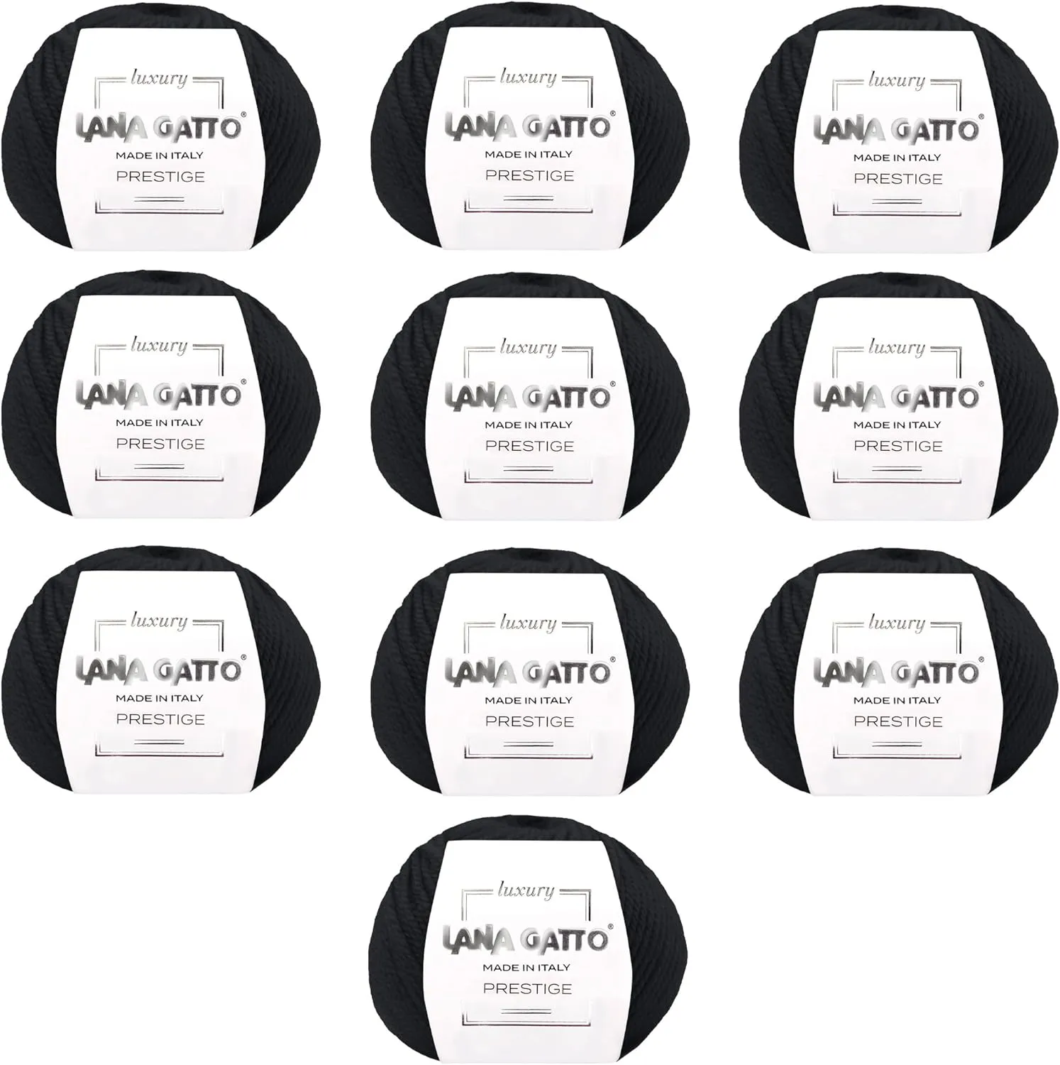 10-Pack 100% Cashmere Yarn for Knitting and Crochet, Lana Gatto Luxury Prestige Line, 250 gr. 750 mt, 9 oz 820 yds (Black - 1500, 10)