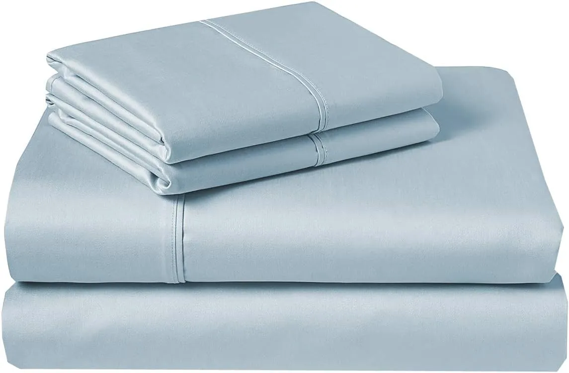 1000 Thread Count PIMA Cotton Solid Light Blue 18"(inch) Deep Pocket Full XL(54"X80") Sheet Set- 4 Pc Sheet with Pillowcases, Hotel Quality