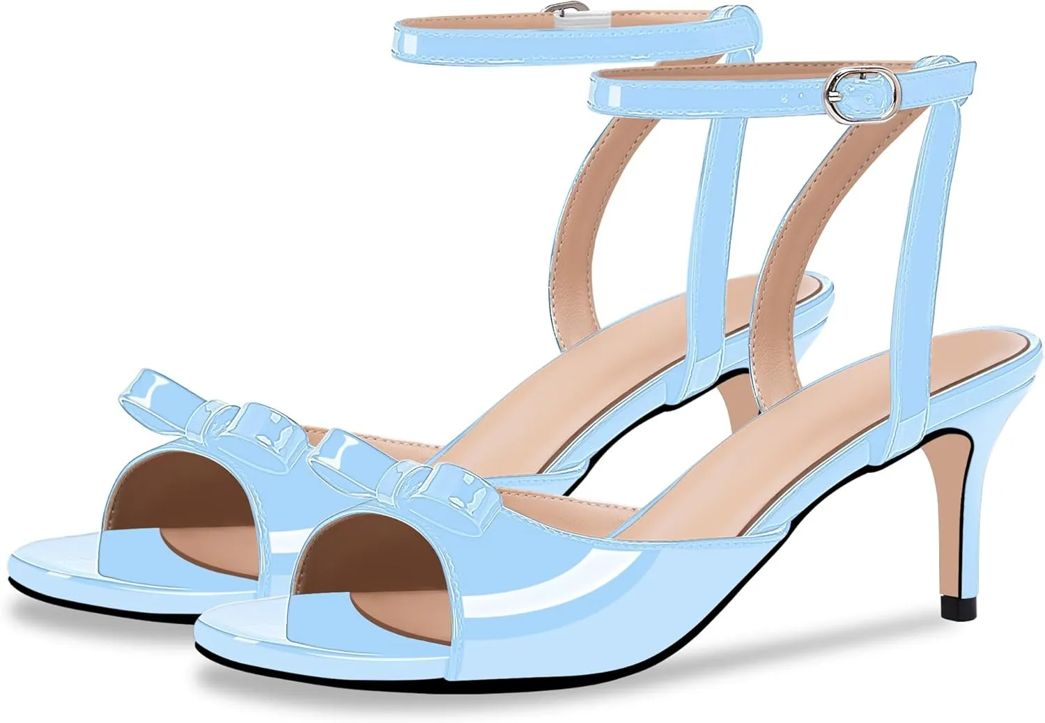 100FIXEO Women's Slingback Open Toe High Heel Bow Sandals Ankle Strap Stiletto Heel Pumps Dress Shoes