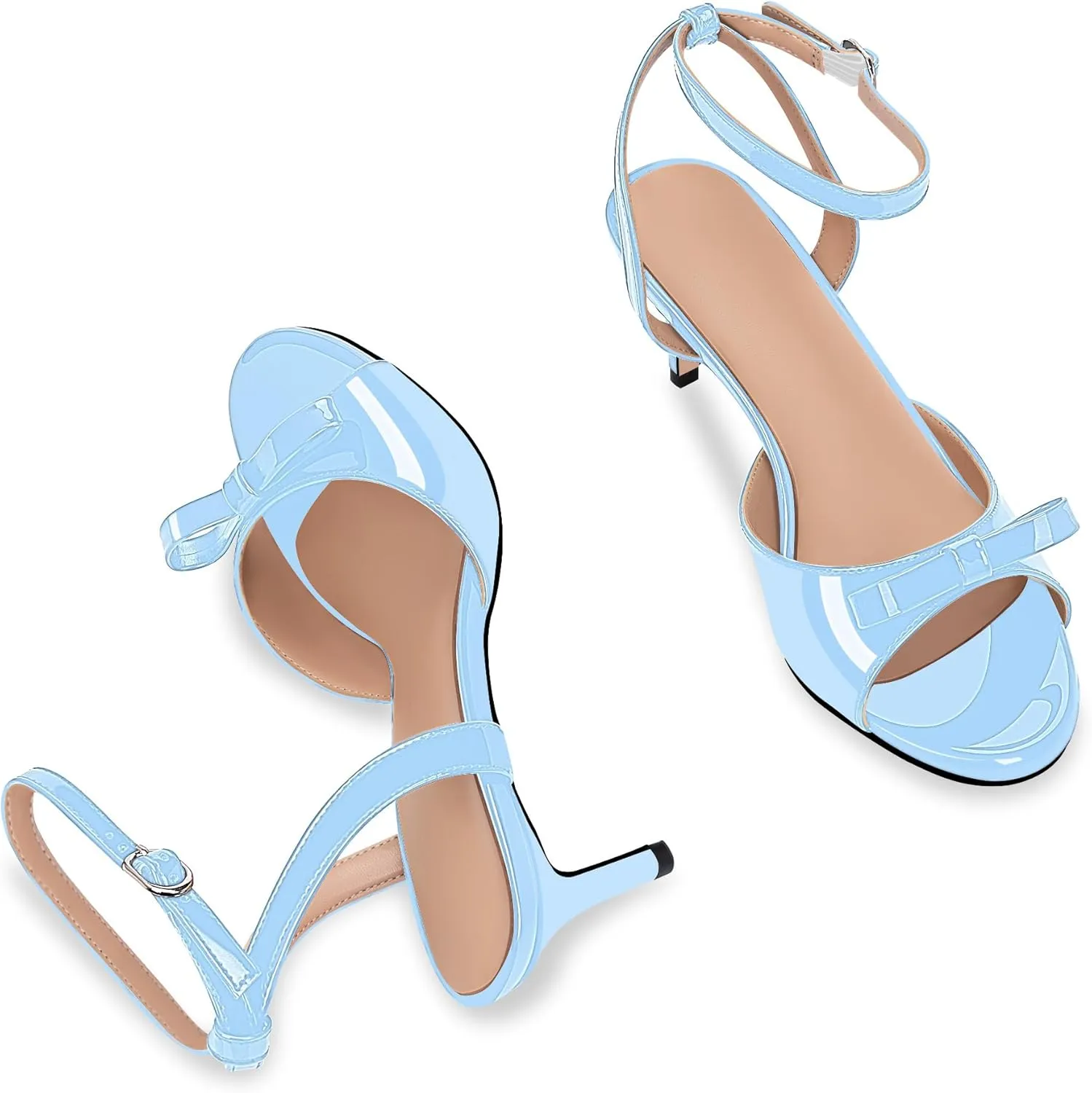 100FIXEO Women's Slingback Open Toe High Heel Bow Sandals Ankle Strap Stiletto Heel Pumps Dress Shoes