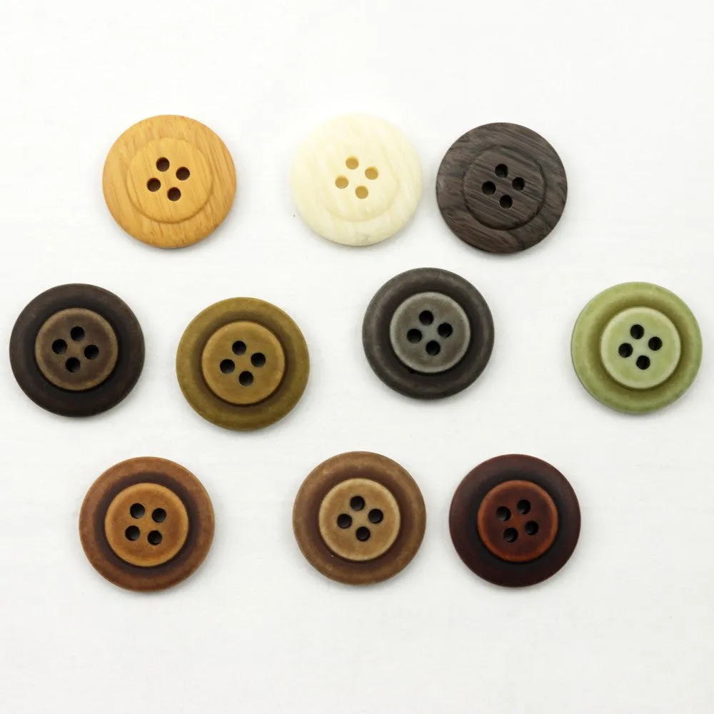 11.5-25mm Green Brown Resin Four-Hole Buttons 100 Pack (10 Colors)