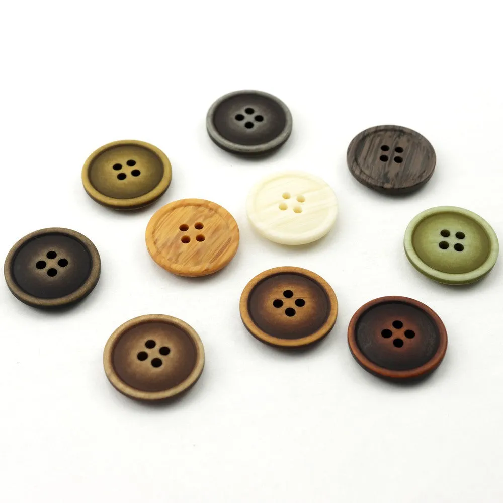 11.5-25mm Green Brown Resin Four-Hole Buttons 100 Pack (10 Colors)