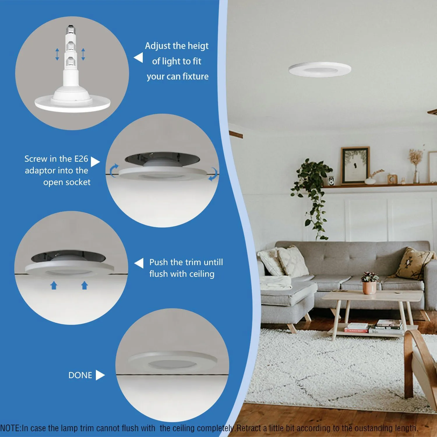 12 Pack 5/6 Inch LED Can Lights Adjustable Recessed Retrofit Downlight,800lm 3000K Warm White, Dimmable,ETL Damp Rated Replacement Recessed Lighting Install,E26 Base,Flat Trim.