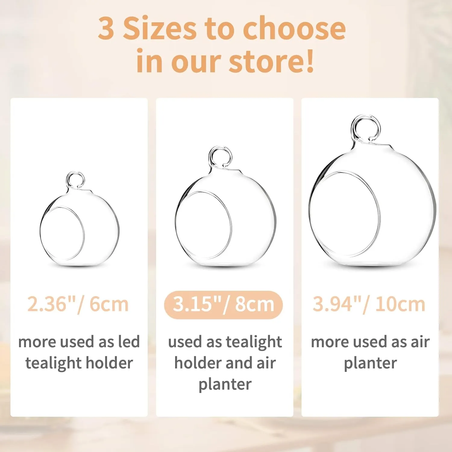 12 Pcs 3.15"/ 8cm Hanging Glass Tealight Holder Globe Plant Terrariums Glass Orbs Air Plants Tea Light Candle Holders Home Decor Indoor Outdoor Garden DIY Gifts (9 Pcs   3 Pcs)