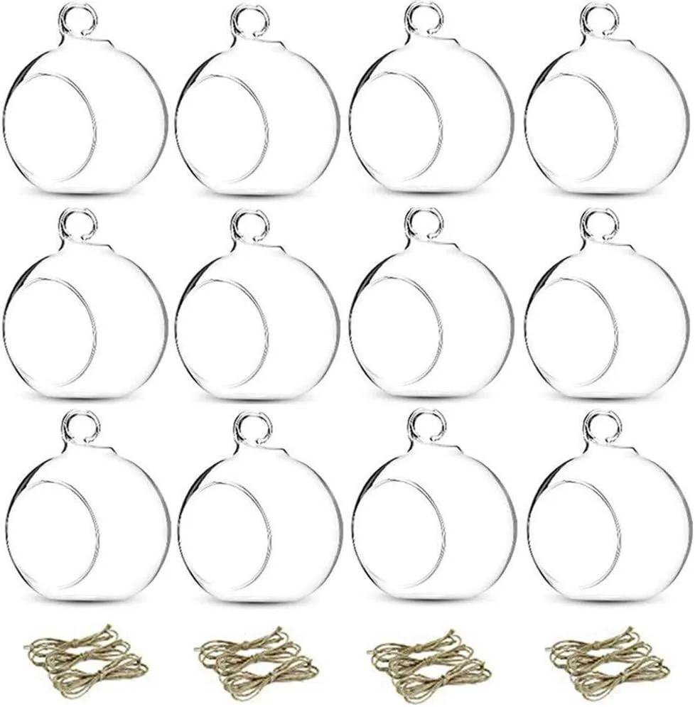 12 Pcs 3.15"/ 8cm Hanging Glass Tealight Holder Globe Plant Terrariums Glass Orbs Air Plants Tea Light Candle Holders Home Decor Indoor Outdoor Garden DIY Gifts (9 Pcs   3 Pcs)
