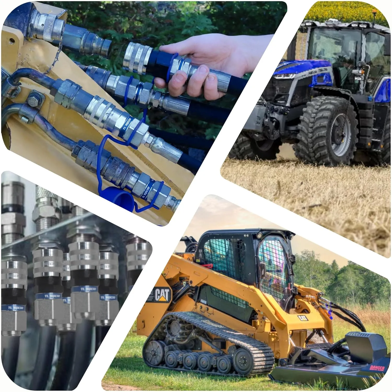 1/2" Body with 90 deg. Elbow 1/2" NPT Thread | Flat Face Hydraulic Quick Connect Coupler | Skid Steer Bobcat Attachment | ISO 16028 Heavy-Duty Coupling Sets with Dust Caps | Model TL107