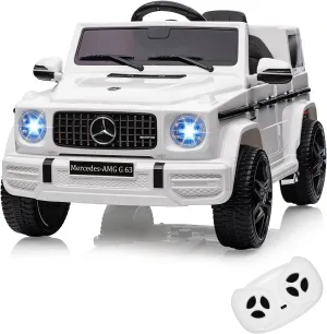 12V Kids Ride on Car, Licensed Mercedes Benz G63 Car for Kids w/Remote Control, Safety Lock, Soft Start, Wheels Suspension, LED Light, Bluetooth, Music Battery Powered Kids Cars to Drive, White
