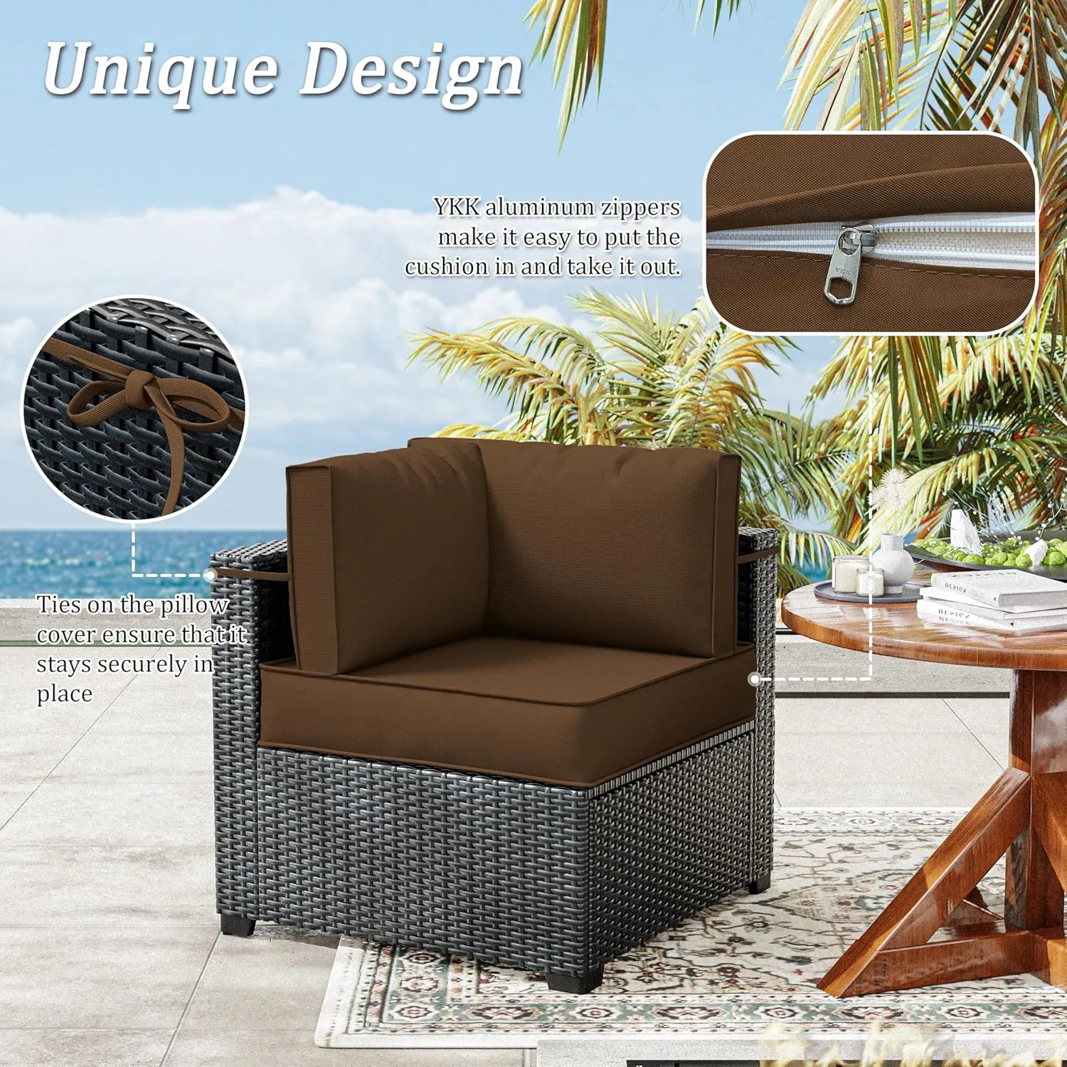 14 Pcs Outdoor Patio Cushion Covers, Replaceable Waterproof Furniture Covers, Outdoor Non-Slip Covers with Zippers, Couch 3 Sizes, Covers Only (Chocolate)