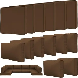 14 Pcs Outdoor Patio Cushion Covers, Replaceable Waterproof Furniture Covers, Outdoor Non-Slip Covers with Zippers, Couch 3 Sizes, Covers Only (Chocolate)