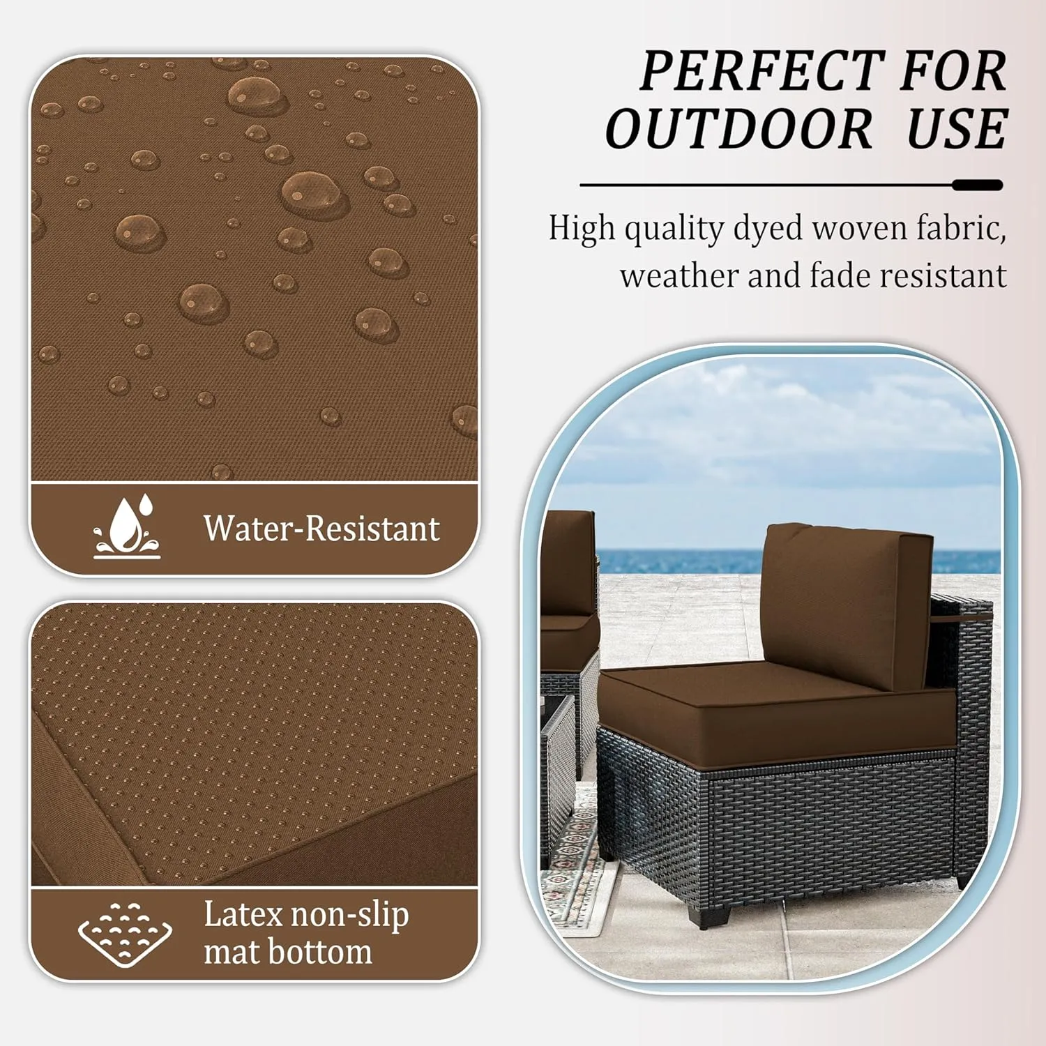 14 Pcs Outdoor Patio Cushion Covers, Replaceable Waterproof Furniture Covers, Outdoor Non-Slip Covers with Zippers, Couch 3 Sizes, Covers Only (Chocolate)