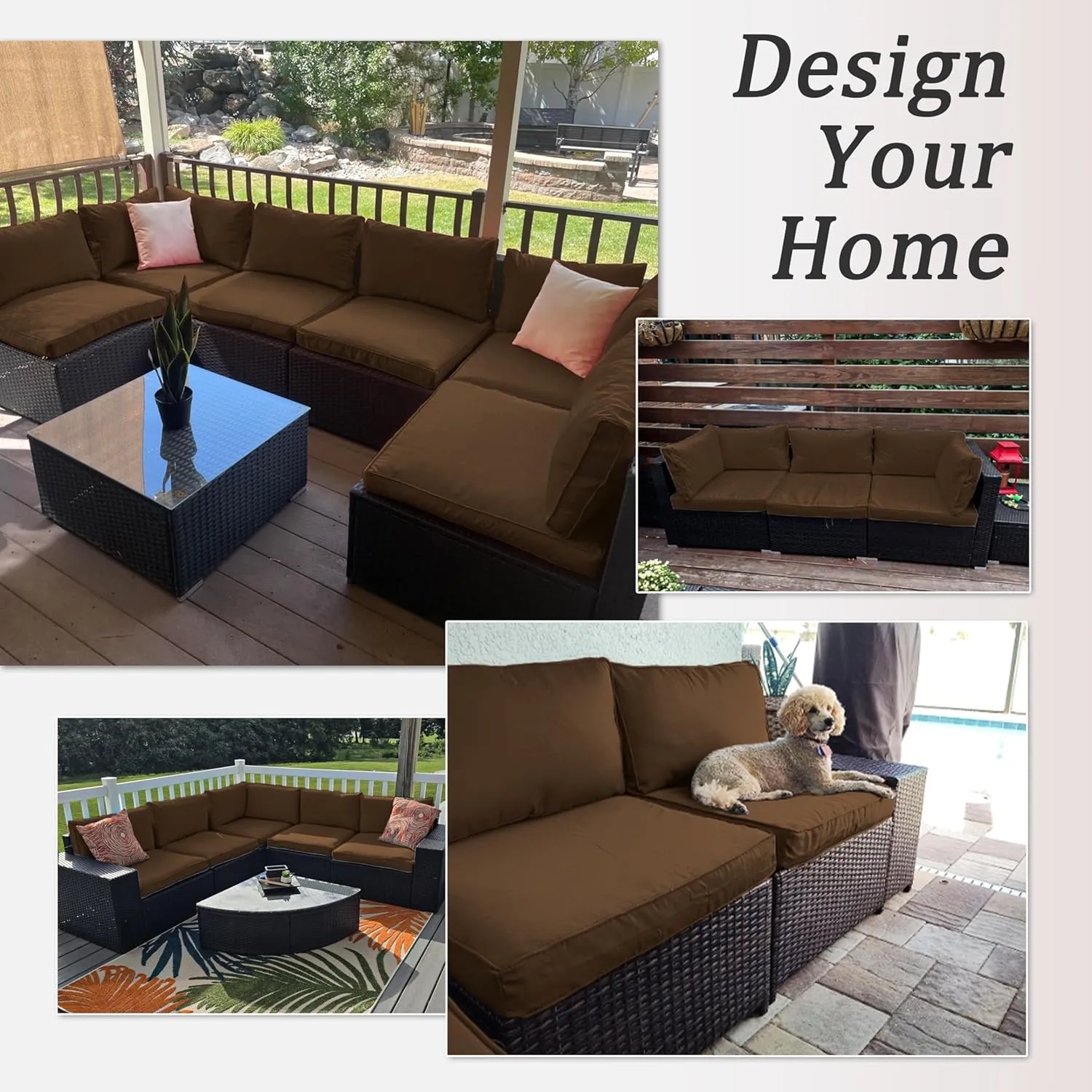 14 Pcs Outdoor Patio Cushion Covers, Replaceable Waterproof Furniture Covers, Outdoor Non-Slip Covers with Zippers, Couch 3 Sizes, Covers Only (Chocolate)
