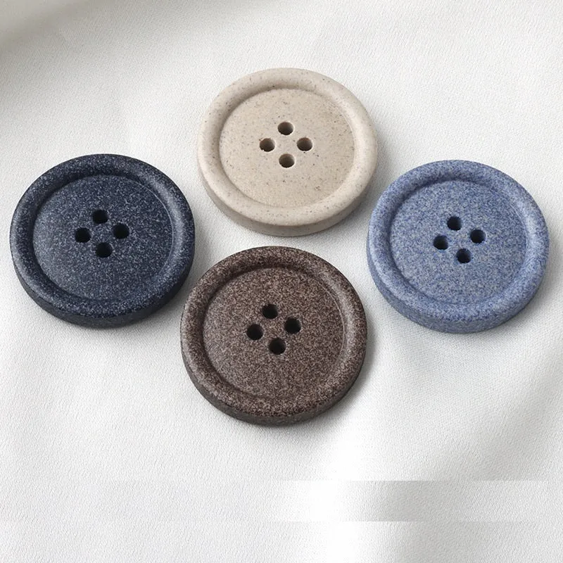 15-25mm Round Beige Blue Frosted Resin Recycled Four-Hole Buttons 30 Pack
