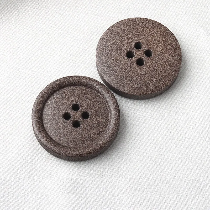 15-25mm Round Beige Blue Frosted Resin Recycled Four-Hole Buttons 30 Pack