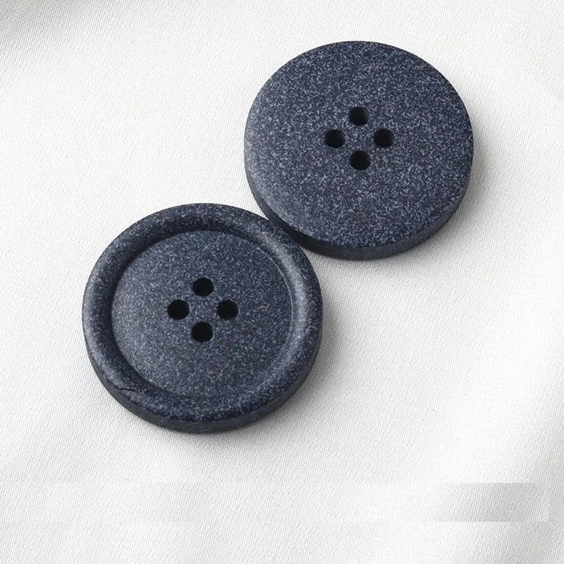 15-25mm Round Beige Blue Frosted Resin Recycled Four-Hole Buttons 30 Pack