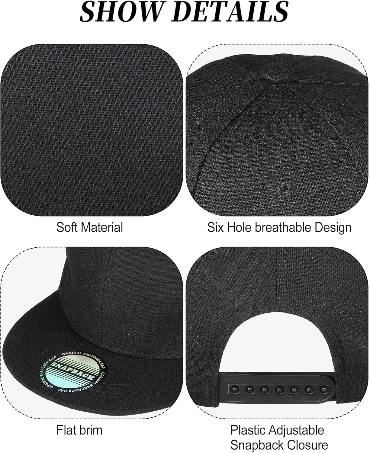 15 Pack Snapback Hats for Men Hip Hop Style Solid Baseball Hats Adjustable Snapback Cap Flat Brim Baseball Caps