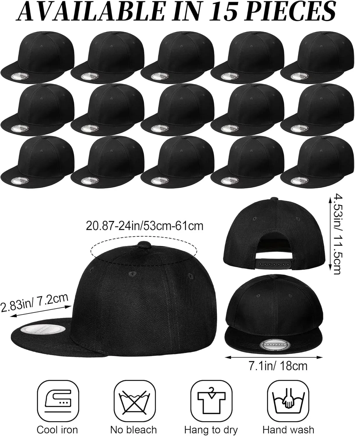 15 Pack Snapback Hats for Men Hip Hop Style Solid Baseball Hats Adjustable Snapback Cap Flat Brim Baseball Caps