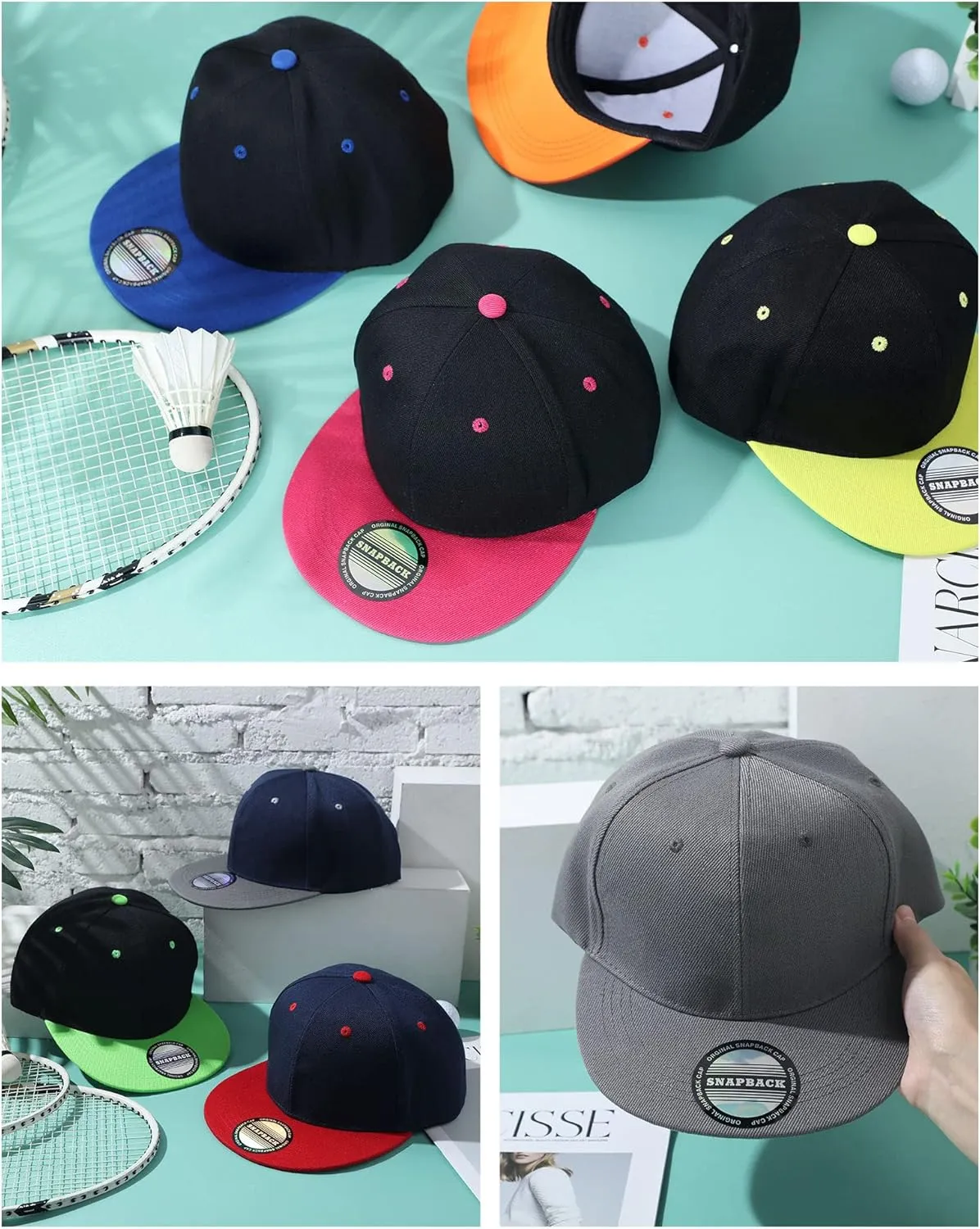 15 Pack Snapback Hats for Men Hip Hop Style Solid Baseball Hats Adjustable Snapback Cap Flat Brim Baseball Caps