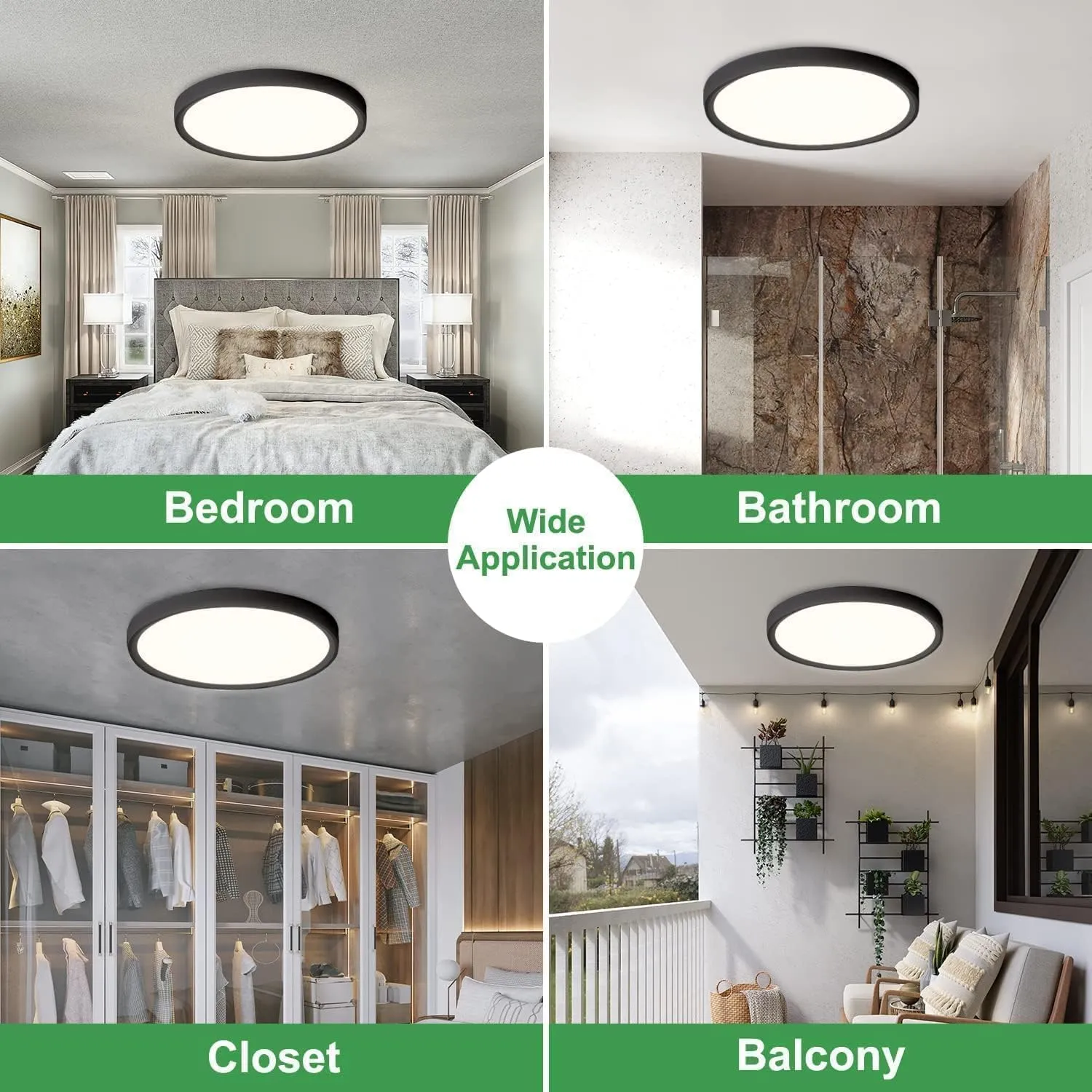15.8 Inch Dimmable LED Flush Mount Ceiling Light, 32W, 3480LM, 3000K/3700K/4000K/5000K/6000K, Round Flat Panel Low Profile Ceiling Light Fitures for Hallway, Kitchen, Bedroom, 2PK Black