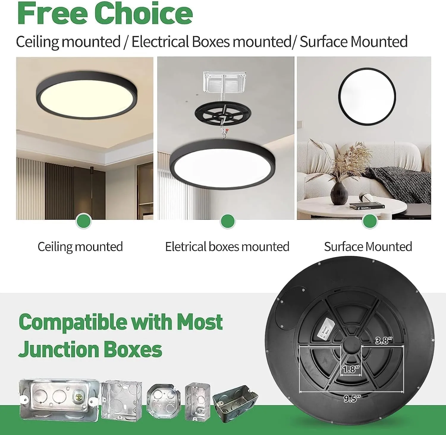 15.8 Inch Dimmable LED Flush Mount Ceiling Light, 32W, 3480LM, 3000K/3700K/4000K/5000K/6000K, Round Flat Panel Low Profile Ceiling Light Fitures for Hallway, Kitchen, Bedroom, 2PK Black