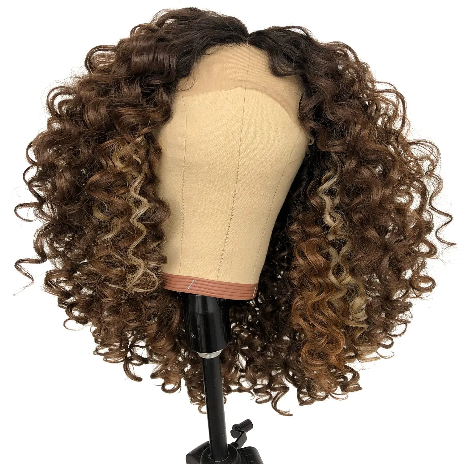 16inch Skunk Strip Blonde Highlights Curly Lace Front Wig Human Hair Blend Pre Plucked Synthetic HD Lace Short Curly Wigs for Black Women