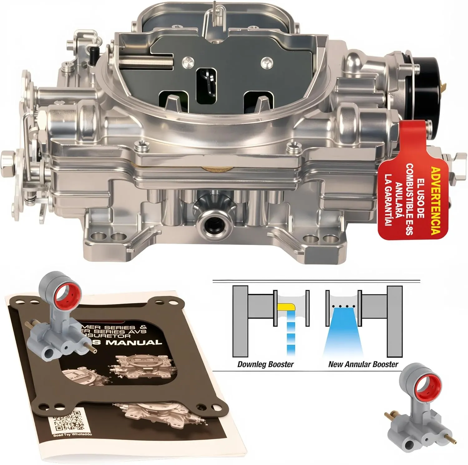 1906 AVS2 650CFM 4 Barrel AFB-style Square Bore Carburetor Replacement for Edelbrock 1906 AVS2 650 CFM Carburetor With Annular Booster Electric Choke, Satin Finish (1906-650)