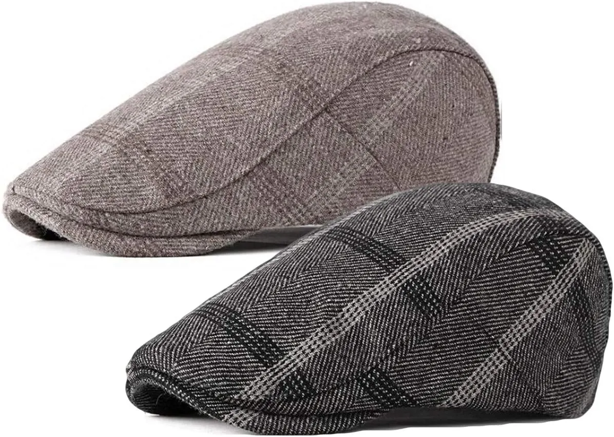 2 Pack Men's Cotton Flat Cap Ivy Gatsby Newsboy Hat