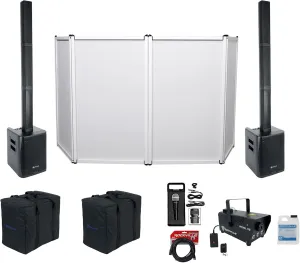 (2) Rockville Titan Portable Array Speakers Bundle with Rockville RMC-XLR Microphone, Rockville R720L Fog/Smoke Machine, Rockville RCXFM20E-B Cable & Rockville RFAAW DJ Event Facade Light (5 Items)