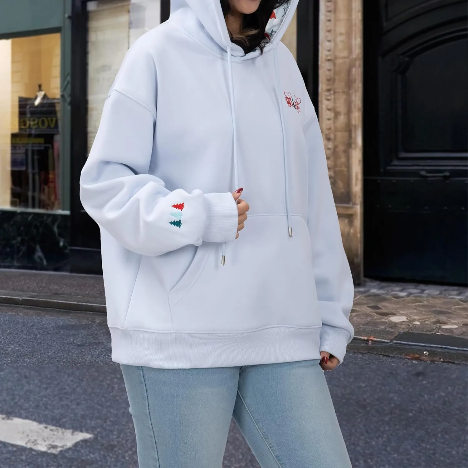 2025 Embroidered Christmas Sweatshirt for Women Long Sleeve Crewneck Pullover Casual Graphic Sweaters Top