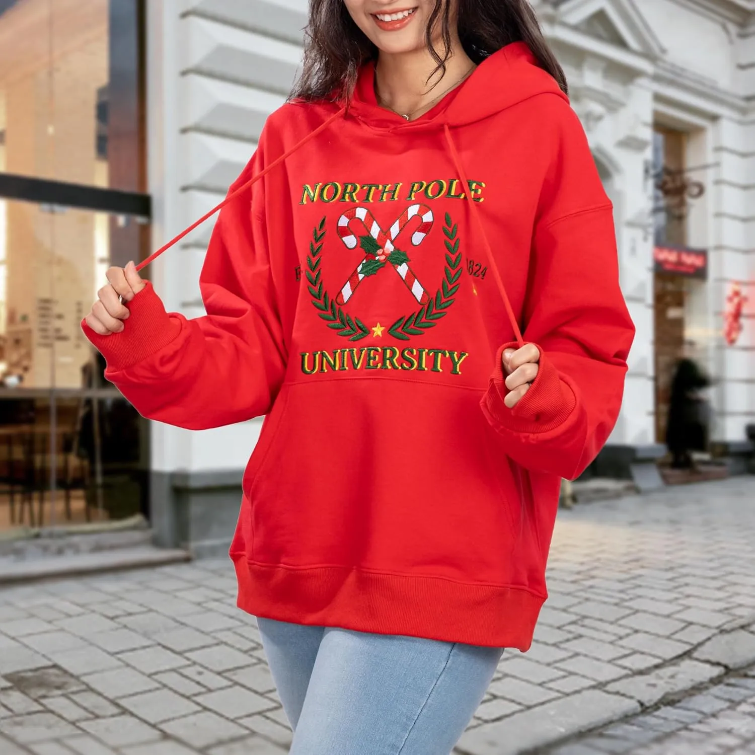 2025 Embroidered Christmas Sweatshirt for Women Long Sleeve Crewneck Pullover Casual Graphic Sweaters Top