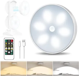 3 Colors Temperatures LED Closet Light Wireless Motion Sensor Puck Light Compatible with Charging Station, USB Rechargeable Battery Operated Puck Light with Remote (1 Pack)