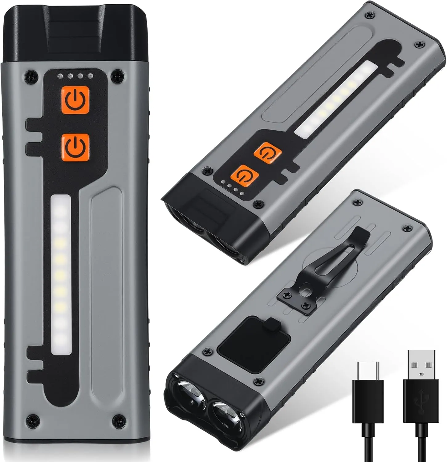 3 Pcs EDC Flashlights USB-c Rechargeable Charging with Battery Level Display Multifunctional Mini Flashlight with Clip and Magnetic for Camping Hiking Outdoor
