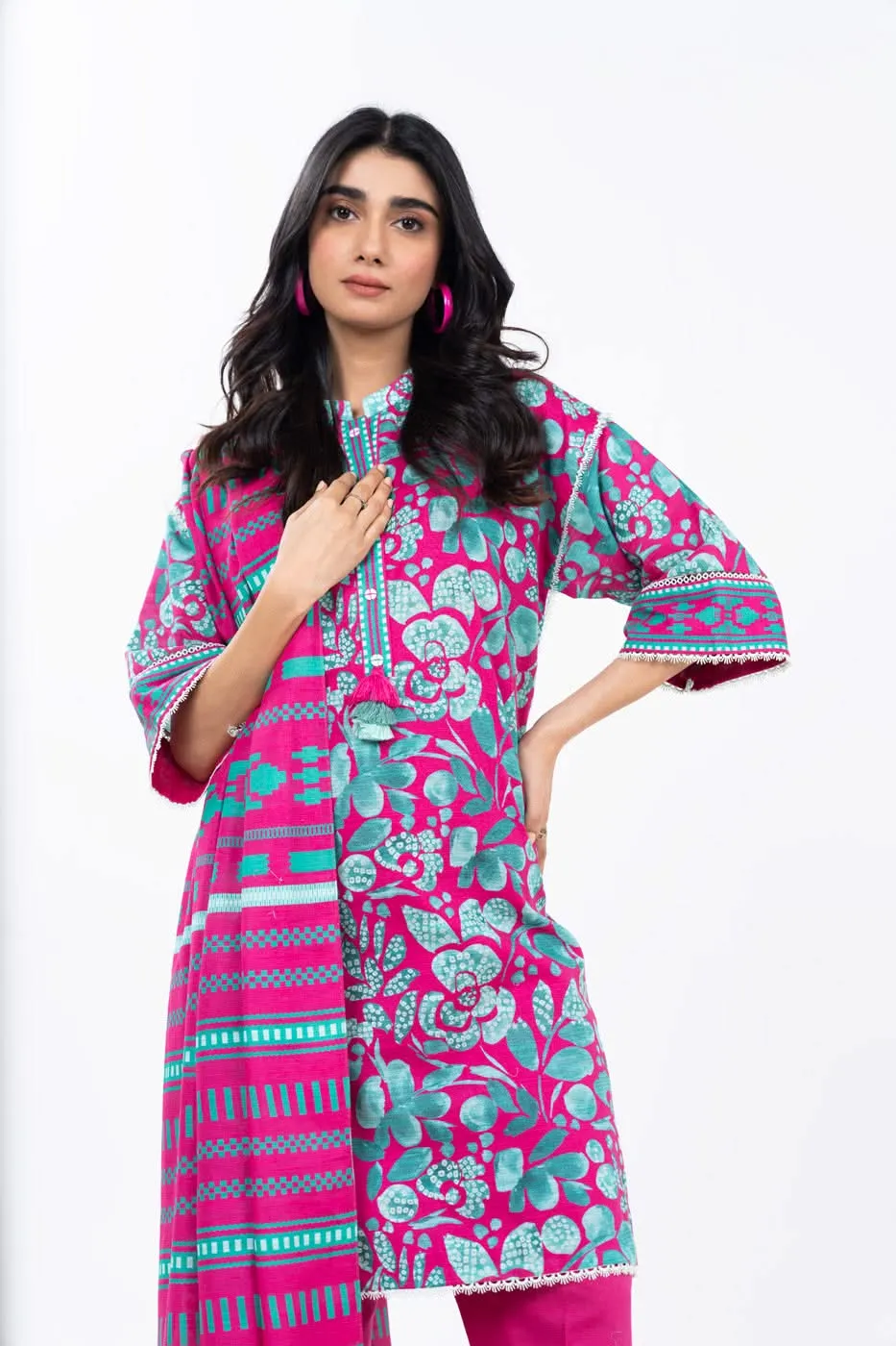 3 Piece Printed Khaddar Suit With Printed Light Khaddar Dupatta