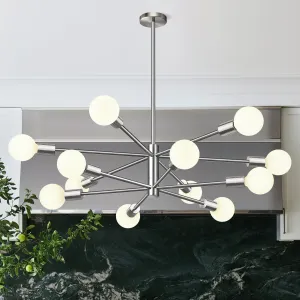 33" Modern Chandelier Ceiling Light Fixture, 12-Light Sputnik Chandeliers Brushed Nickle Mid Century Chandelier Over Table, Height Adjustable Chandeliers for Dining Room Living Room Kitchen Island