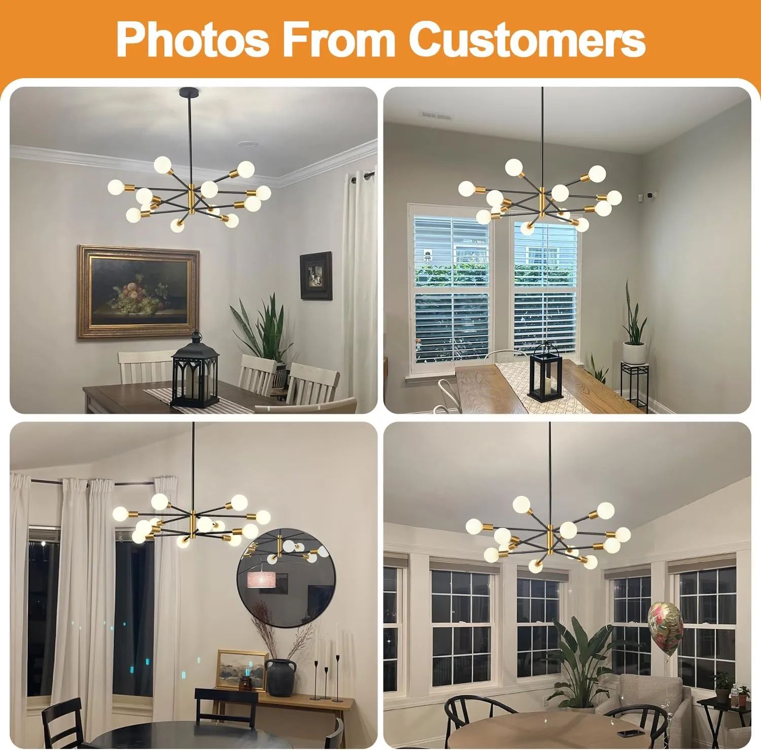 33" Modern Chandelier Ceiling Light Fixture, 12-Light Sputnik Chandeliers Gold and Black Mid Century Chandelier Over Table, Height Adjustable Chandeliers for Dining Room Living Room Kitchen Island