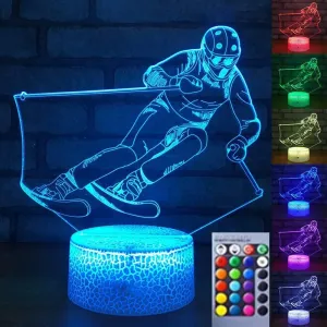 3D Skiing Night Light led Lamp Illusion 16 Color Changing Table Desk Decoration Lamps Birthday Gift Acrylic Base USB Cable Toy
