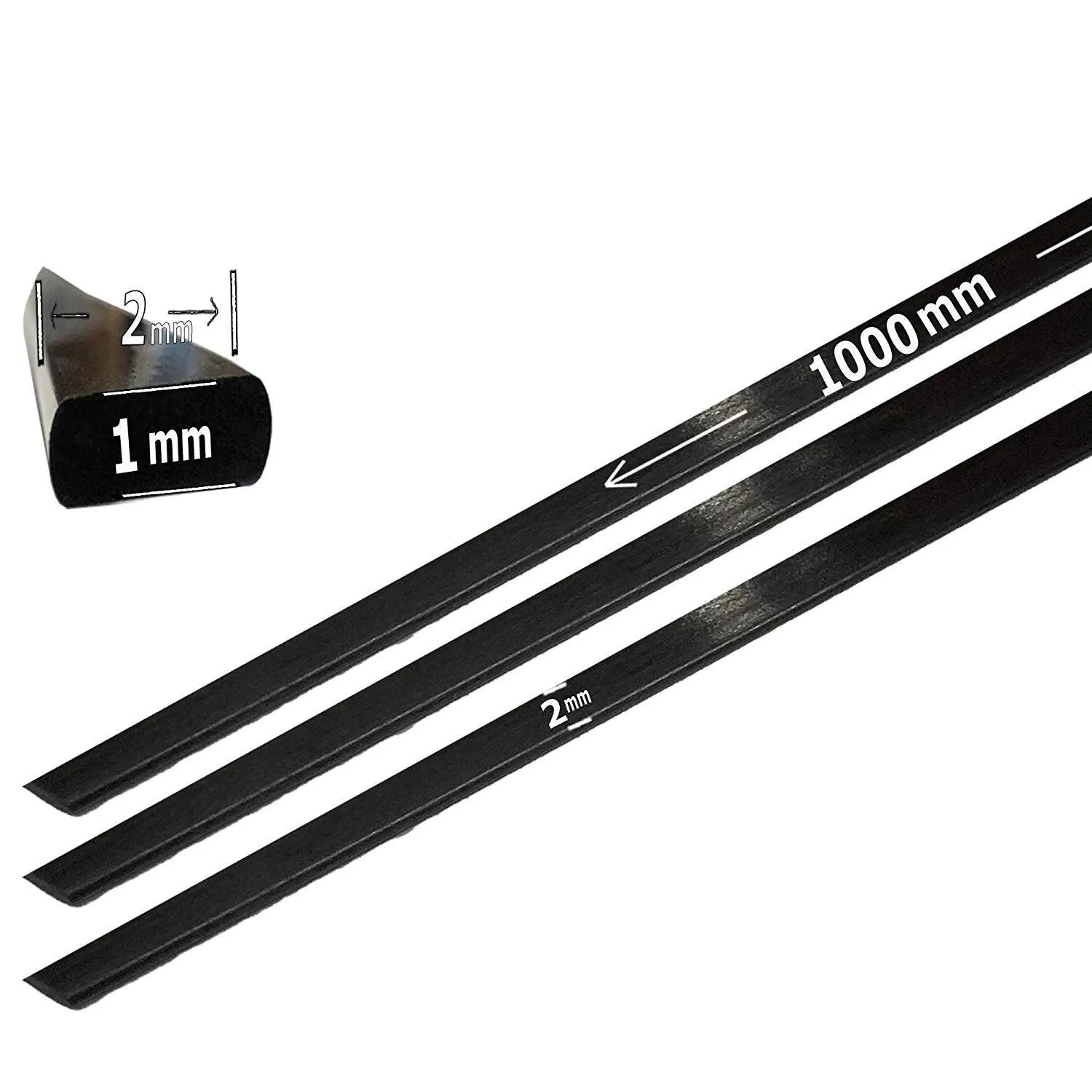 (4) 1mm x 2mm 1000mm - PULTRUDED-Flat Carbon Fiber Bar. 100% Pultruded high Strength Carbon Fiber. Used for Drones, Radio Controlled Vehicles. Projects requiring high Strength Components