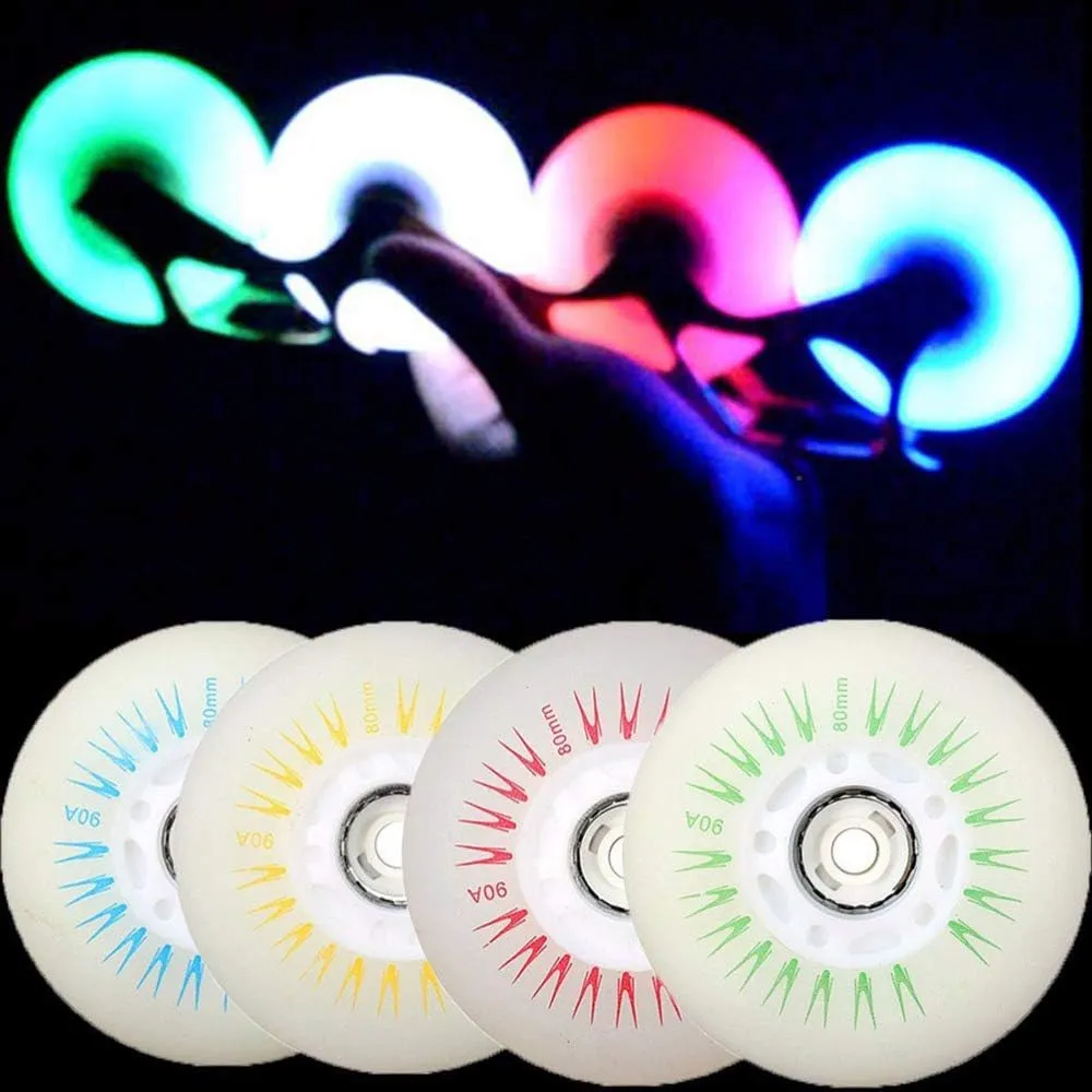 4 Packs Light Up Inline Skate Wheels, 60/62/ 64/68/ 70/72/ 76/80/ 90/ 110mm Luminous Flash Inline Roller Skate Replacement Wheel with Bearings