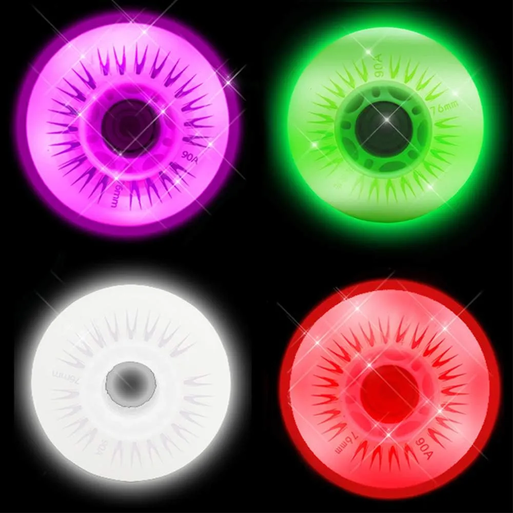 4 Packs Light Up Inline Skate Wheels, 60/62/ 64/68/ 70/72/ 76/80/ 90/ 110mm Luminous Flash Inline Roller Skate Replacement Wheel with Bearings