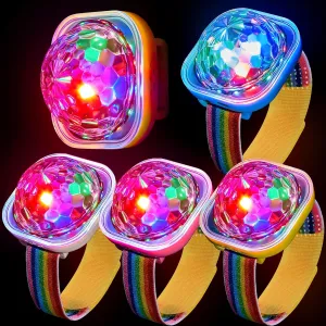 4 Pieces Mini Disco Light Ball Strobe Atmosphere Lights with USB Cable and Suction Portable LED Wristbands Rotating USB Night Disco Bracelet Lamp for New Years Party(Multicolor)