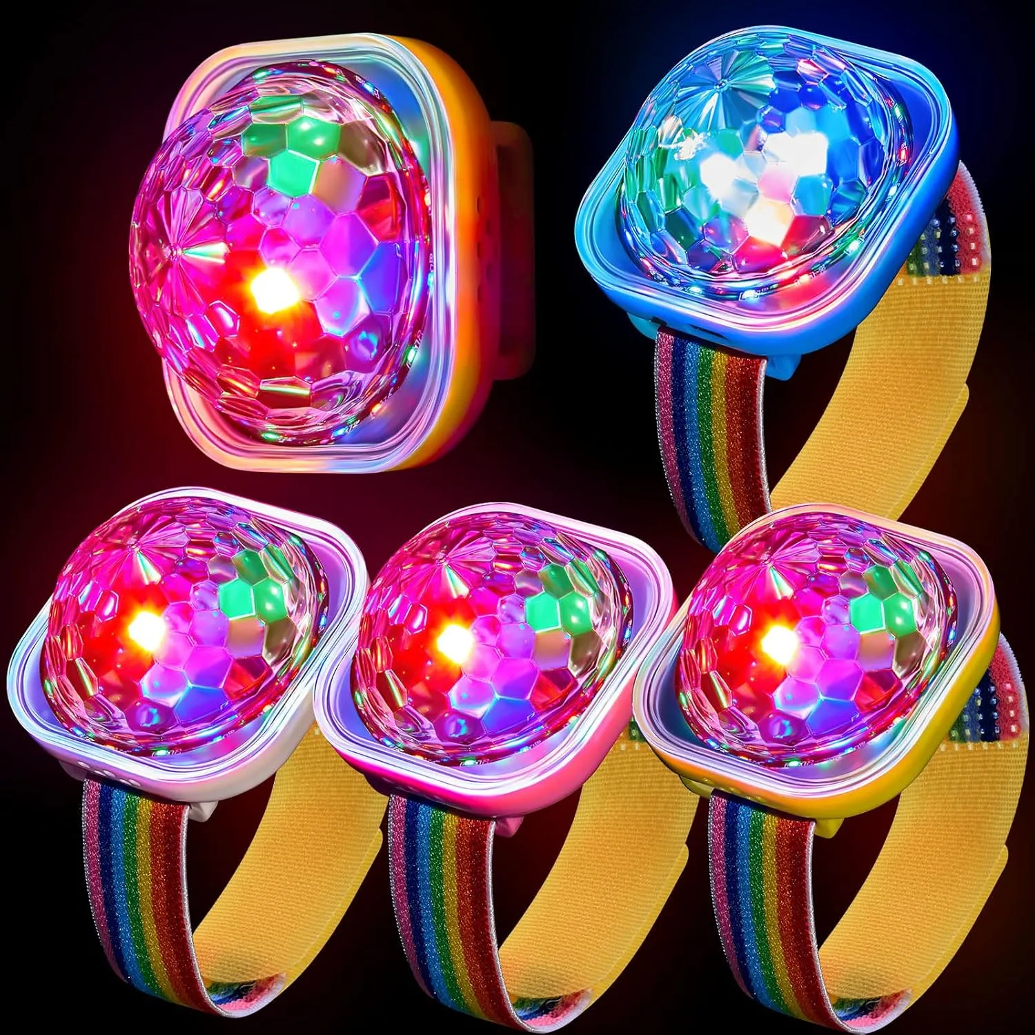4 Pieces Mini Disco Light Ball Strobe Atmosphere Lights with USB Cable and Suction Portable LED Wristbands Rotating USB Night Disco Bracelet Lamp for New Years Party(Multicolor)