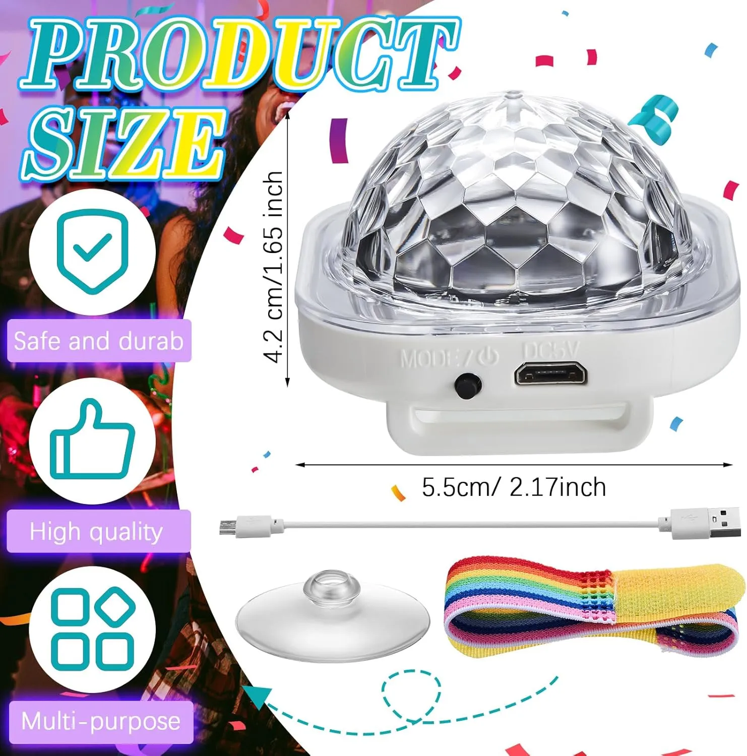 4 Pieces Mini Disco Light Ball Strobe Atmosphere Lights with USB Cable and Suction Portable LED Wristbands Rotating USB Night Disco Bracelet Lamp for New Years Party(Multicolor)