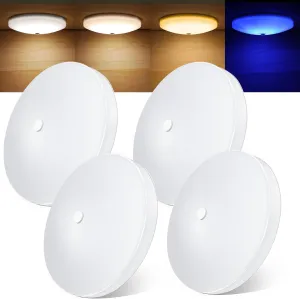 4.5'' 3CCT RV Interior Ceiling Lights 3000K/4500K/6000K Switchable with Blue Nightlight 12V RV LED Puck Light for Motorhome Camper Trailer Boat, Surface Mount w/Dimmer Switch (4 Pcs)