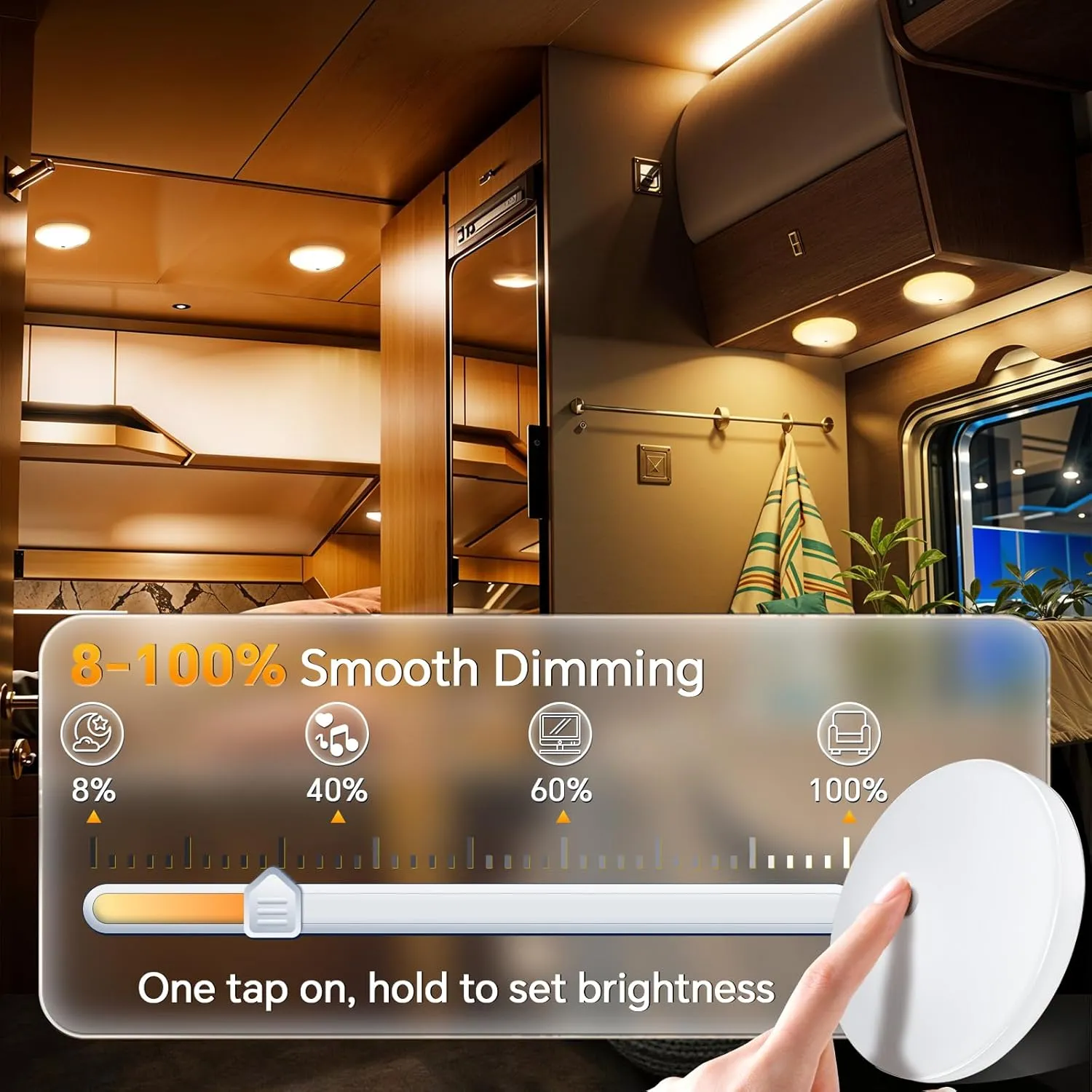 4.5'' 3CCT RV Interior Ceiling Lights 3000K/4500K/6000K Switchable with Blue Nightlight 12V RV LED Puck Light for Motorhome Camper Trailer Boat, Surface Mount w/Dimmer Switch (4 Pcs)